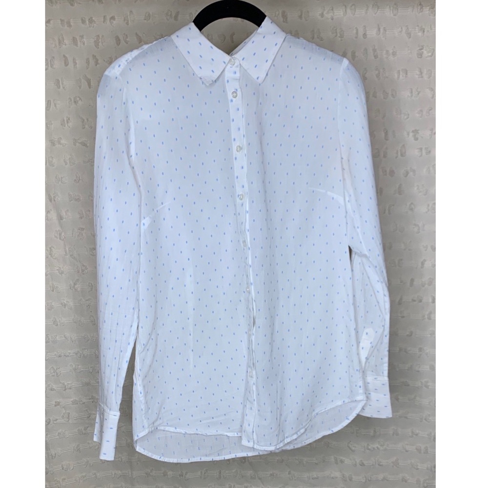 Ann Taylor | White Polka-Dot Linen Button Down